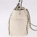 VALENTINO Studs Tote Bag Leather 2way White Gold Auth BA13505-4