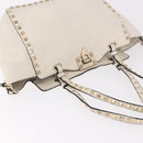 VALENTINO Studs Tote Bag Leather 2way White Gold Auth BA13505-6