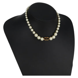 Christian Dior Necklace Pearl White Auth BA1350