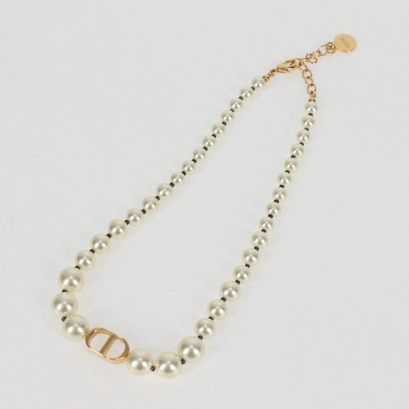 Christian Dior Necklace Pearl White Auth BA1350
