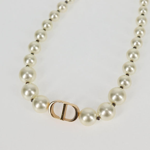 Christian Dior Necklace Pearl White Auth BA1350