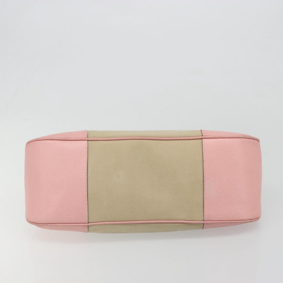 PRADA Hand Bag Canvas Beige Silver Auth BA13510A