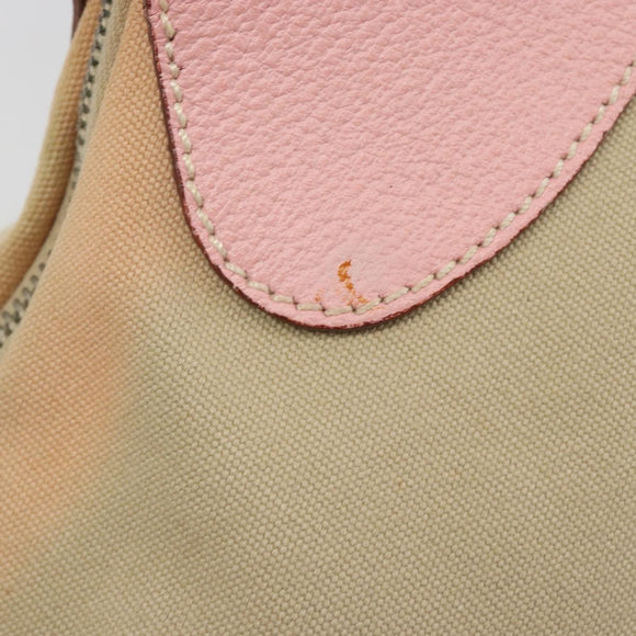 PRADA Hand Bag Canvas Beige Silver Auth BA13510A