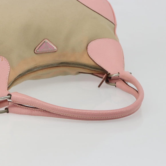 PRADA Hand Bag Canvas Beige Silver Auth BA13510A