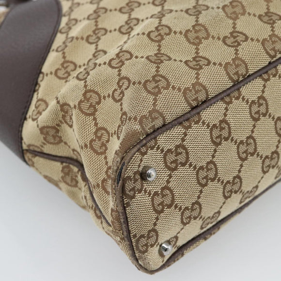 GUCCI GG Canvas Tote Bag Beige Silver Auth BA13511