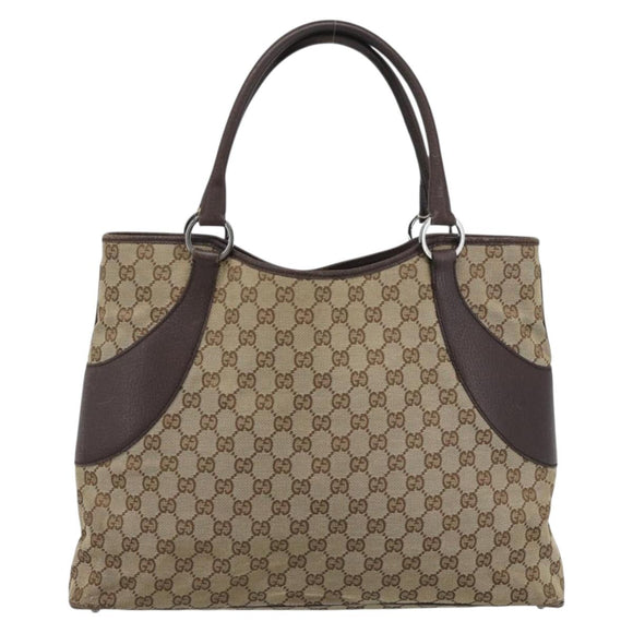 GUCCI GG Canvas Tote Bag Beige Silver Auth BA13511