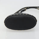 VALENTINO Studs Hand Bag Leather 2way Black Gold Auth BA13515V-5