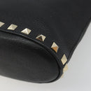 VALENTINO Studs Hand Bag Leather 2way Black Gold Auth BA13515V-10