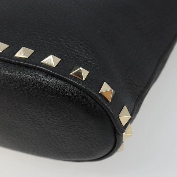 VALENTINO Studs Hand Bag Leather 2way Black Gold Auth BA13515V
