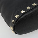 VALENTINO Studs Hand Bag Leather 2way Black Gold Auth BA13515V-15