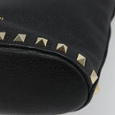 VALENTINO Studs Hand Bag Leather 2way Black Gold Auth BA13515V-16