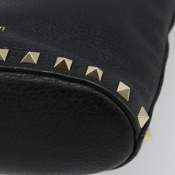 VALENTINO Studs Hand Bag Leather 2way Black Gold Auth BA13515V