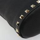 VALENTINO Studs Hand Bag Leather 2way Black Gold Auth BA13515V-17