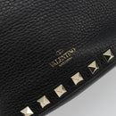 VALENTINO Studs Hand Bag Leather 2way Black Gold Auth BA13515V-18