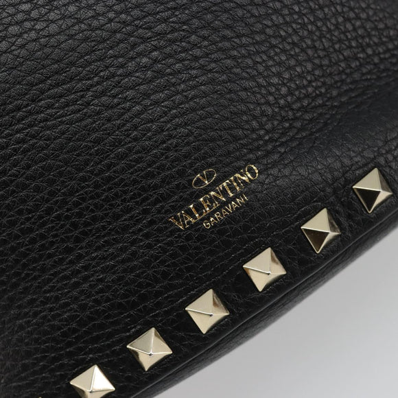 VALENTINO Studs Hand Bag Leather 2way Black Gold Auth BA13515V
