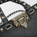 VALENTINO Studs Hand Bag Leather 2way Black Gold Auth BA13515V-19
