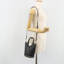 VALENTINO Studs Hand Bag Leather 2way Black Gold Auth BA13515V-23