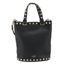 VALENTINO Studs Hand Bag Leather 2way Black Gold Auth BA13515V-2