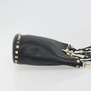 VALENTINO Studs Hand Bag Leather 2way Black Gold Auth BA13515V-3