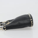 VALENTINO Studs Hand Bag Leather 2way Black Gold Auth BA13515V-4