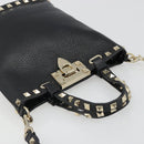 VALENTINO Studs Hand Bag Leather 2way Black Gold Auth BA13515V-6