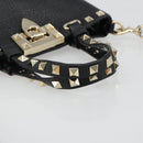 VALENTINO Studs Hand Bag Leather 2way Black Gold Auth BA13515V-7