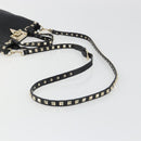 VALENTINO Studs Hand Bag Leather 2way Black Gold Auth BA13515V-9