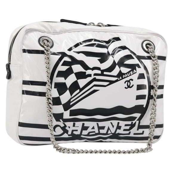 CHANEL La Pausa Chain Bag Patent leather White Silver CC Auth BA13516SAM
