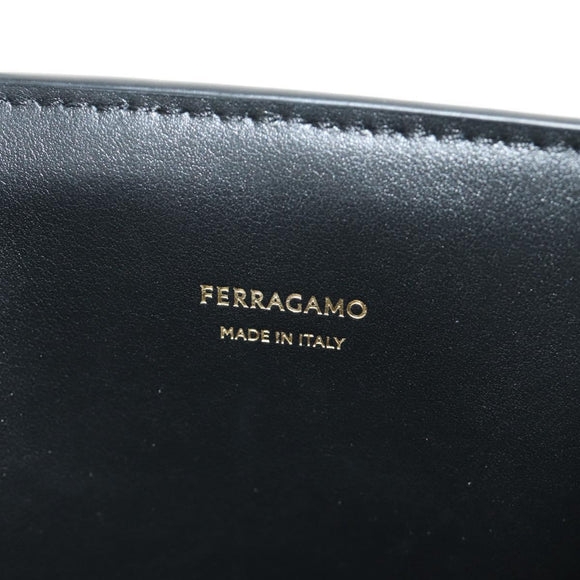 Salvatore Ferragamo Gancini Bag Harako leather 2way Black Gold Auth BA13517M