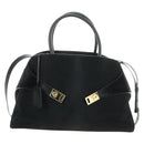 Salvatore Ferragamo Gancini Bag Harako leather 2way Black Gold Auth BA13517M-2