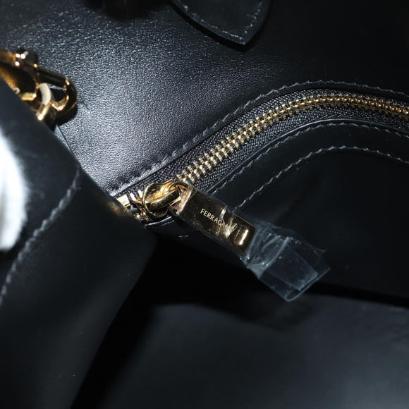 Salvatore Ferragamo Gancini Bag Harako leather 2way Black Gold Auth BA13517M