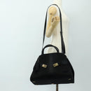 Salvatore Ferragamo Gancini Bag Harako leather 2way Black Gold Auth BA13517M-26