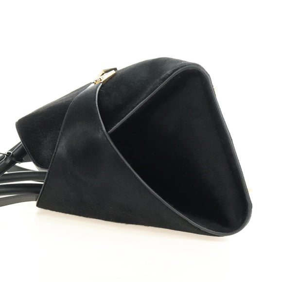 Salvatore Ferragamo Gancini Bag Harako leather 2way Black Gold Auth BA13517M