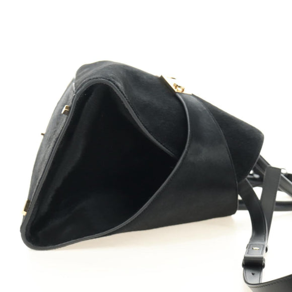 Salvatore Ferragamo Gancini Bag Harako leather 2way Black Gold Auth BA13517M