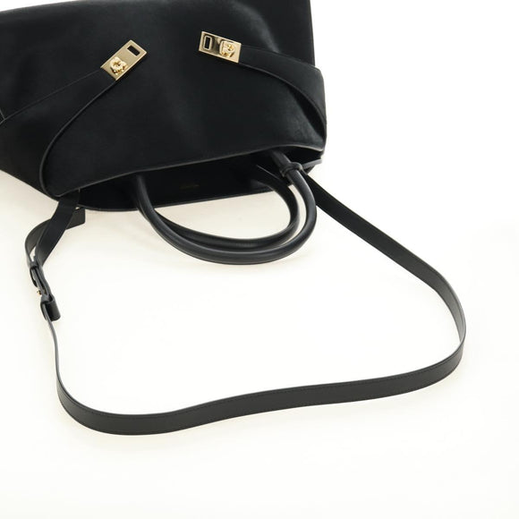 Salvatore Ferragamo Gancini Bag Harako leather 2way Black Gold Auth BA13517M