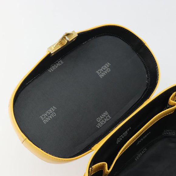 Gianni Versace Hand Bag Leather 2way Yellow Gold Auth BA13518