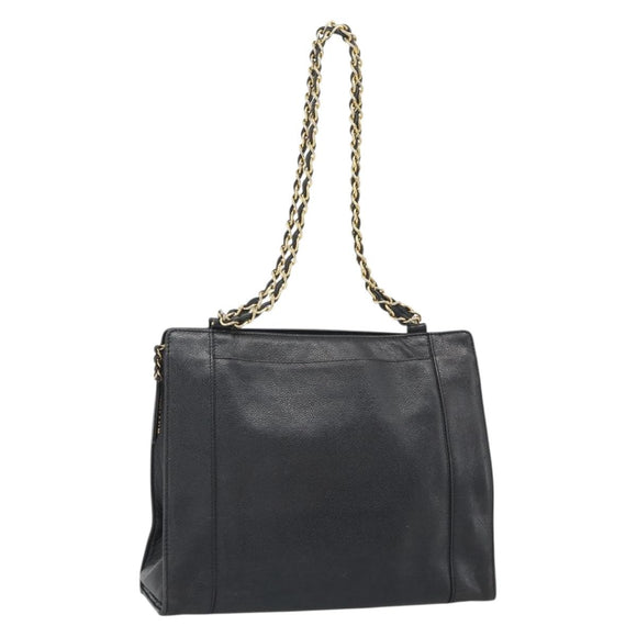 CHANEL Chain Matelasse Shoulder Bag Caviar Skin Black Gold CC Auth BA13522A