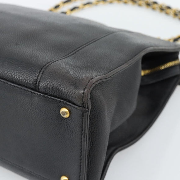 CHANEL Chain Matelasse Shoulder Bag Caviar Skin Black Gold CC Auth BA13522A