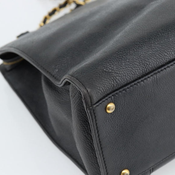 CHANEL Chain Matelasse Shoulder Bag Caviar Skin Black Gold CC Auth BA13522A