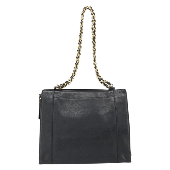 CHANEL Chain Matelasse Shoulder Bag Caviar Skin Black Gold CC Auth BA13522A