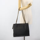 CHANEL Chain Matelasse Shoulder Bag Caviar Skin Black Gold CC Auth BA13522A-23