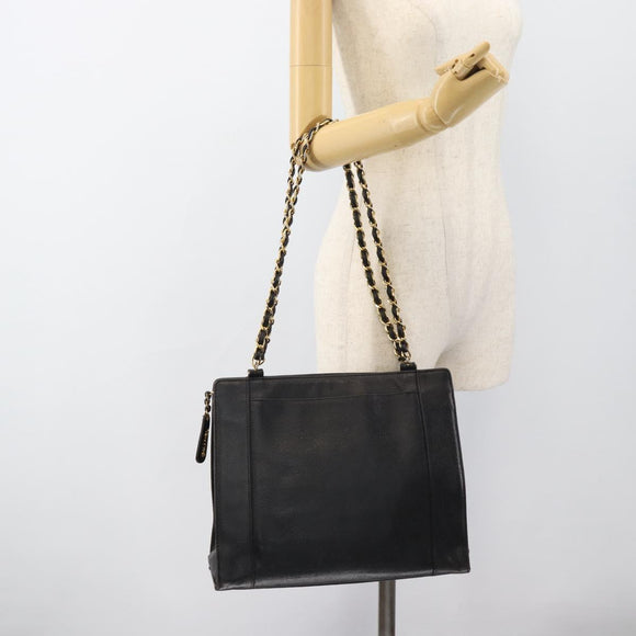 CHANEL Chain Matelasse Shoulder Bag Caviar Skin Black Gold CC Auth BA13522A