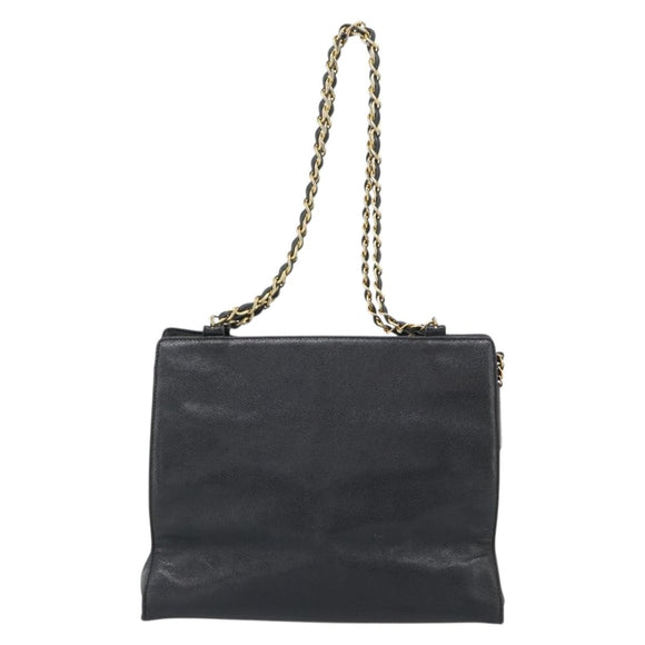 CHANEL Chain Matelasse Shoulder Bag Caviar Skin Black Gold CC Auth BA13522A