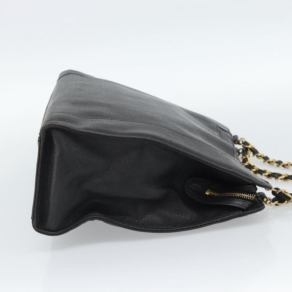 CHANEL Chain Matelasse Shoulder Bag Caviar Skin Black Gold CC Auth BA13522A