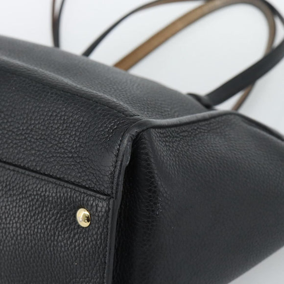 Salvatore Ferragamo Gancini Tote Bag Leather Black Gold Auth BA13523A