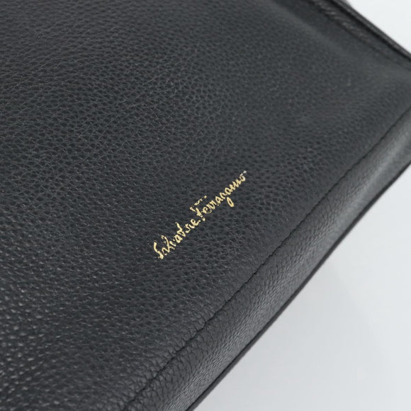 Salvatore Ferragamo Gancini Tote Bag Leather Black Gold Auth BA13523A