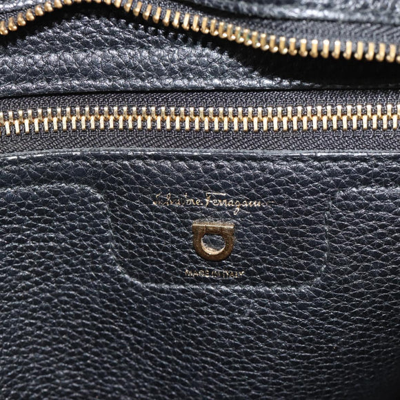 Salvatore Ferragamo Gancini Tote Bag Leather Black Gold Auth BA13523A