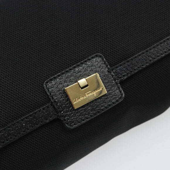 Salvatore Ferragamo Schoudertas Canvas Zwart Goud Auth BA13524V