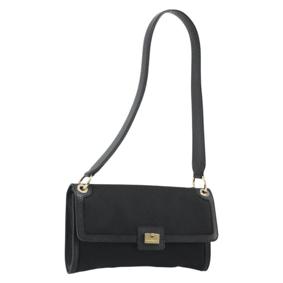 Salvatore Ferragamo Schoudertas Canvas Zwart Goud Auth BA13524V