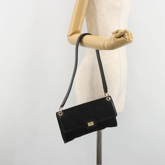 Salvatore Ferragamo Schoudertas Canvas Zwart Goud Auth BA13524V